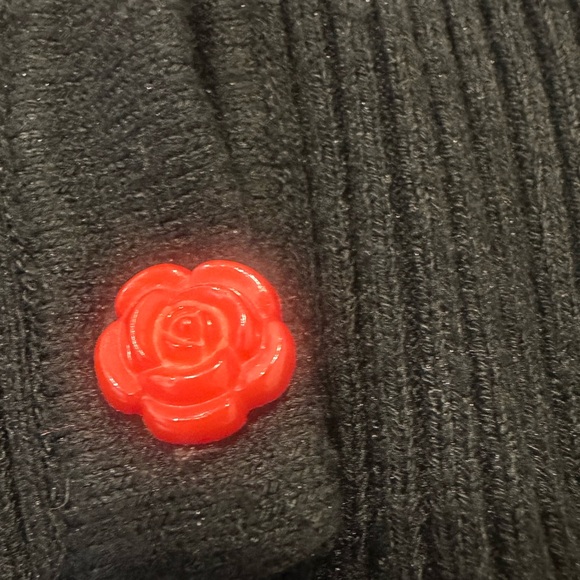 Voodoo Vixen Black Tiki Cardigan with Red Floral Embroidery - Picture 7 of 16